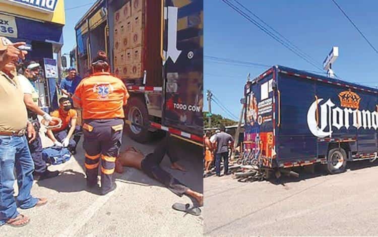 Motociclista choca contra camión