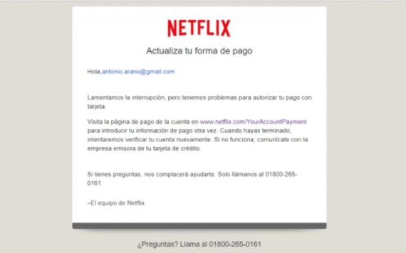 Correo falso de ‘Netflix’ busca estafarte