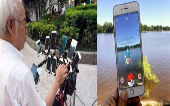 Abuelo instaló 11 celulares en su bicicleta para buscar Pokémon