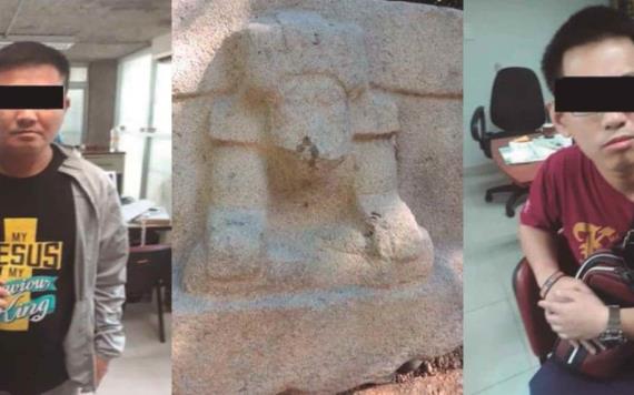 Extranjeros vandalizan piezas arqueológicas en el Parque Museo La Venta