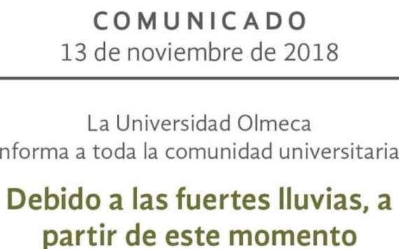 Universidad Olmeca suspende clases por Fuertes lluvias en Villahermosa