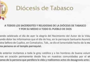 Diócesis de Tabasco llama a fieles a oración permanente por sacrilegio cometido en Cupilco