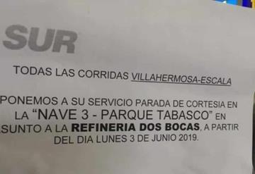 Autobuses SUR anuncia parada de cortesía en el Parque Tabasco en todas sus corridas