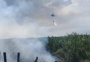 Helicóptero de la Fuerza Aérea combate incendio en Reserva de la Biosfera de los Pantanos de Centla