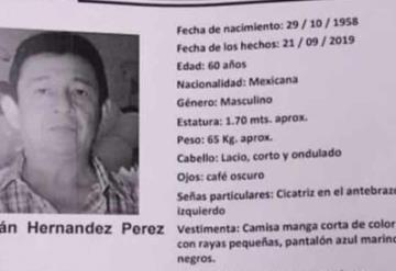 Piden apoyo para localizar a la persona Hernán Hernández Perez que se encuentra desaparecido