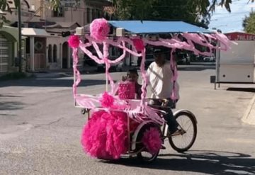 Padre pasea a su hija en triciclo de raspados por sus 15 años; se vuelve viral