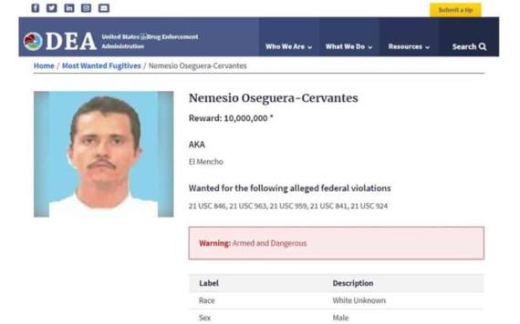Nemesio Oseguera, ‘El Mencho’ es el hombre más buscado por la DEA