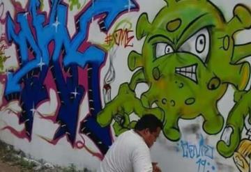 Grafiti por el Covid en Tacotalpa