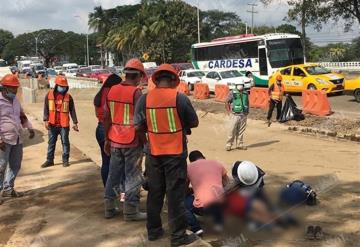 Obrero sufre accidente en obra de distribuidor vial