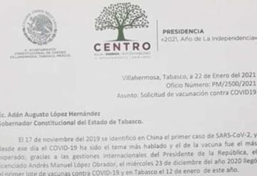 El alcalde Evaristo Hernández Cruz envía documento al Gobernador del Estado