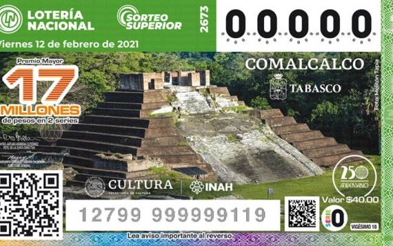 Zona Arqueológica de Comalcalco es la imagen de la Lotería Nacional