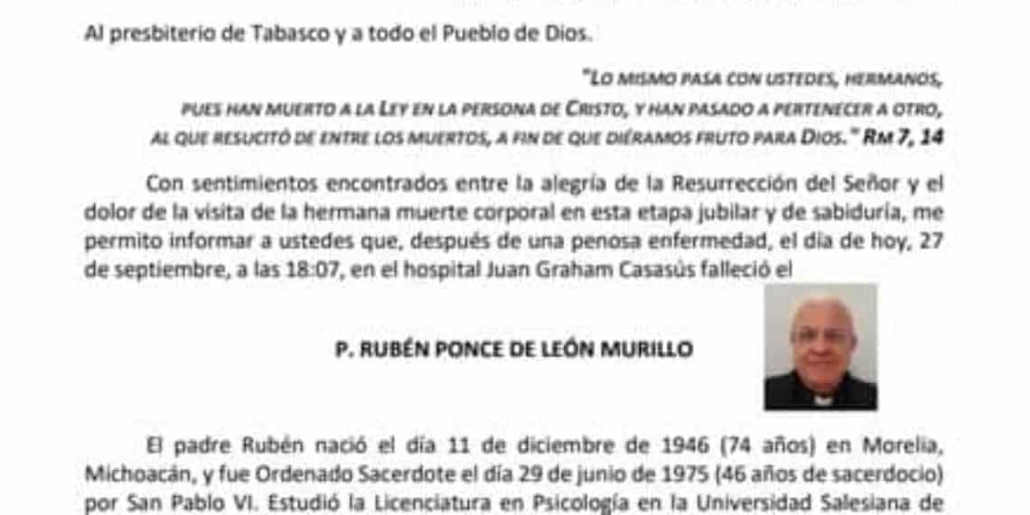 Se confirma la muerte del párroco de la iglesia católica San Sebastián  Mártir, Rubén Ponce de León