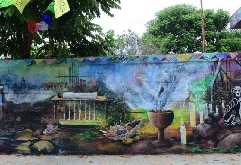 Inauguran mural Ubijí Pixán en panteón de Tamulté de las Barrancas