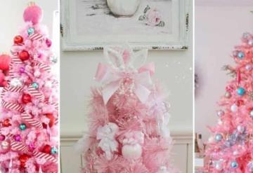 Ideas para decorar tu departamento pequeño con árboles de navidad rosa y que luzca romántico