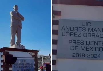 Develan estatua de AMLO en Atlacomulco