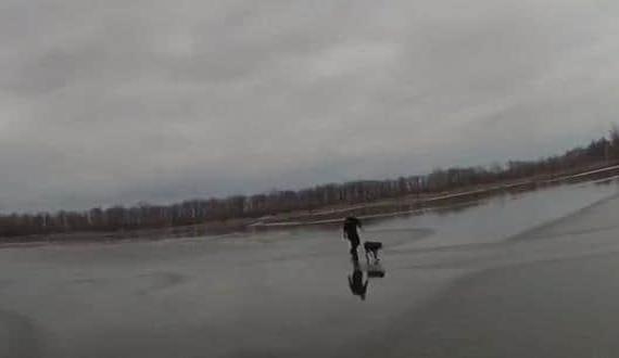 Policía al rescata a una perrita tras caer en un lago congelado