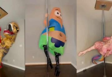 Mujer se vuelve viral al practicar pole dance vestida con botargas