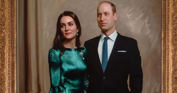 Kate Middleton and Prince William pose in their first official couple portrait