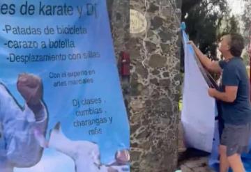 Alfredo Adame enfurece por manta burlona que promociona sus clases de karate