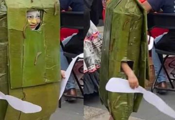 Niño se disfraza de tamal oaxaqueño y gana concurso de Halloween