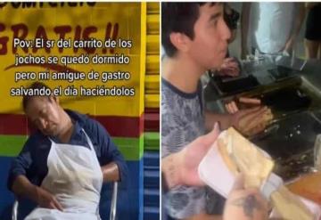 Jóvenes atienden puesto de hot dogs donde dueño se quedó dormido