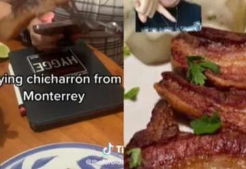 Joven Danesa, descubre que en Monterrey se come chicharrón; en su país en un platillo costoso