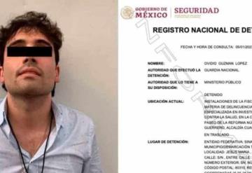 Así luce la ficha de detención de Ovidio Guzmán