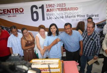 Celebra el Mercado Pino Suárez 61 aniversario; Alcaldesa de Centro, resalta importancia del centro de abasto