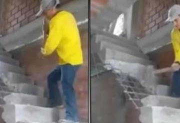 Albañil destruyó escalera que acababa de construir tras no recibir pago | Video