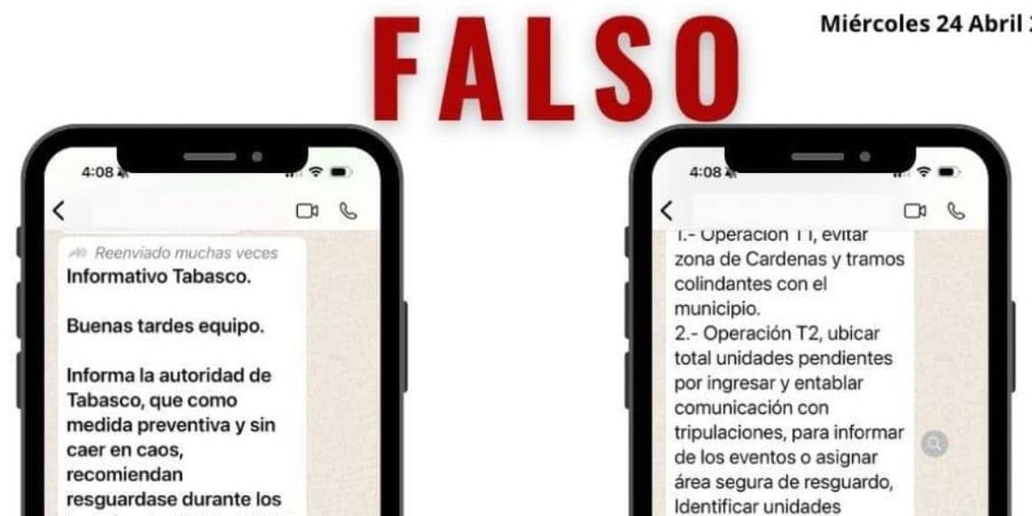 ¡Cuidado con mensajes falsos! Gobierno de Tabasco advierte sobre mensajes falsos de alerta que circulan por WhatsApp