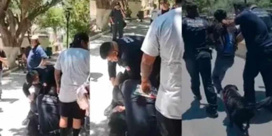 ¿Abuso de autoridad? Policías de Torreón someten a hombre porque su perro se metió a una fuente a refrescarse