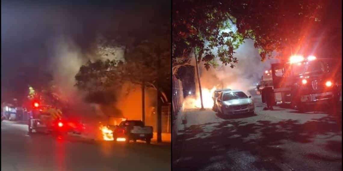 Queman 3 autos frente a oficinas de la Secretaría de Seguridad en Villahermosa, Tabasco