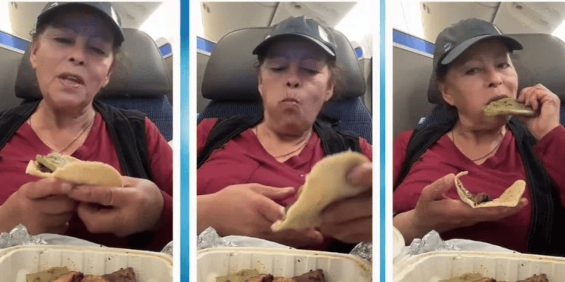 Critican a mujer por comer tacos de carnita asada en vuelo de primera clase