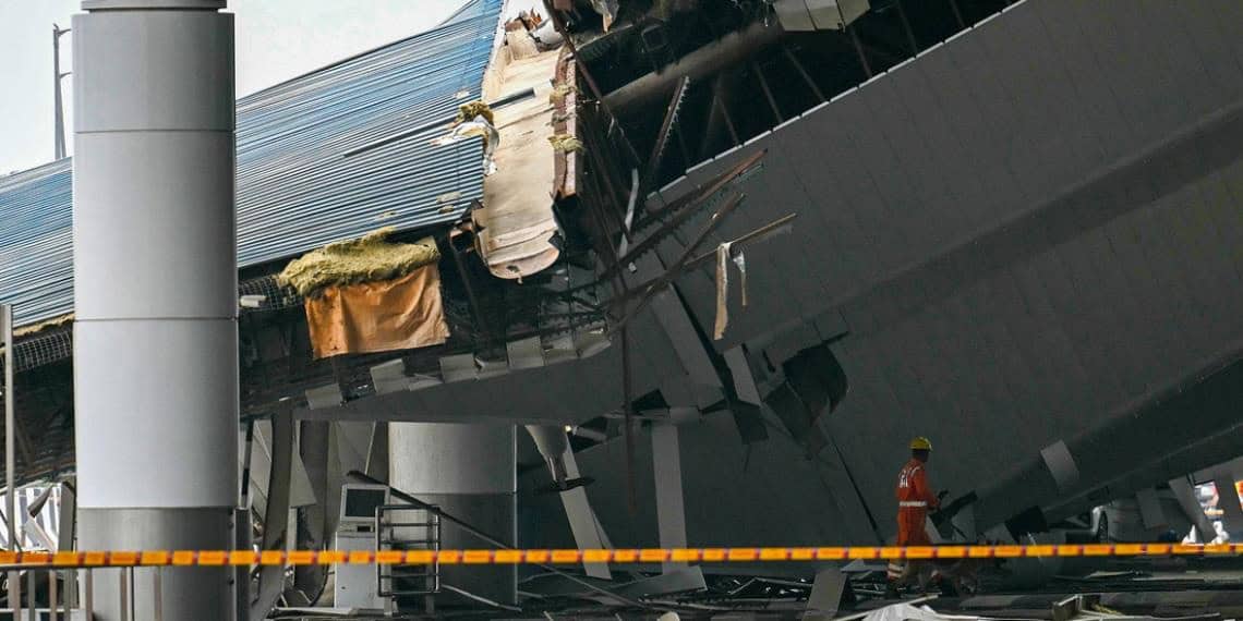 Colapsa parte del techo de un aeropuerto por las intensas lluvias en la India