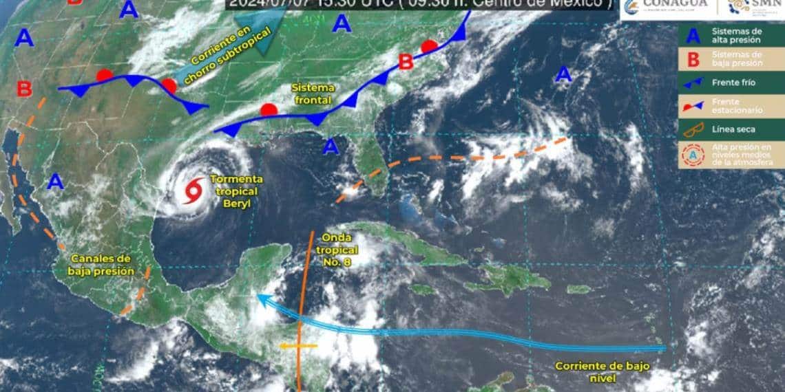 Tras paso de Beryl, formación de onda tropical 8 provocará lluvias intensas con descargas eléctricas en varios estados
