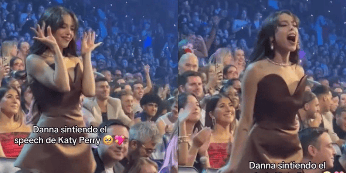 Critican a Danna Paola por su reacción durante discurso de Katy Perry en los MTV VMAs
